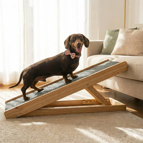 Teckel subiendo por una rampa